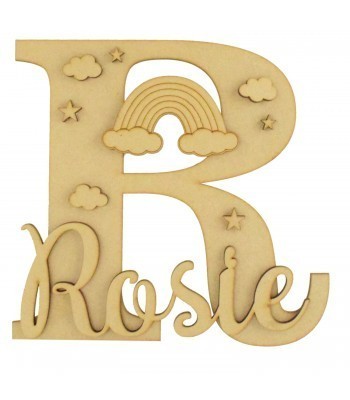 Laser Cut Personalised 3D Letter With Name & Shapes - Rainbow Themed